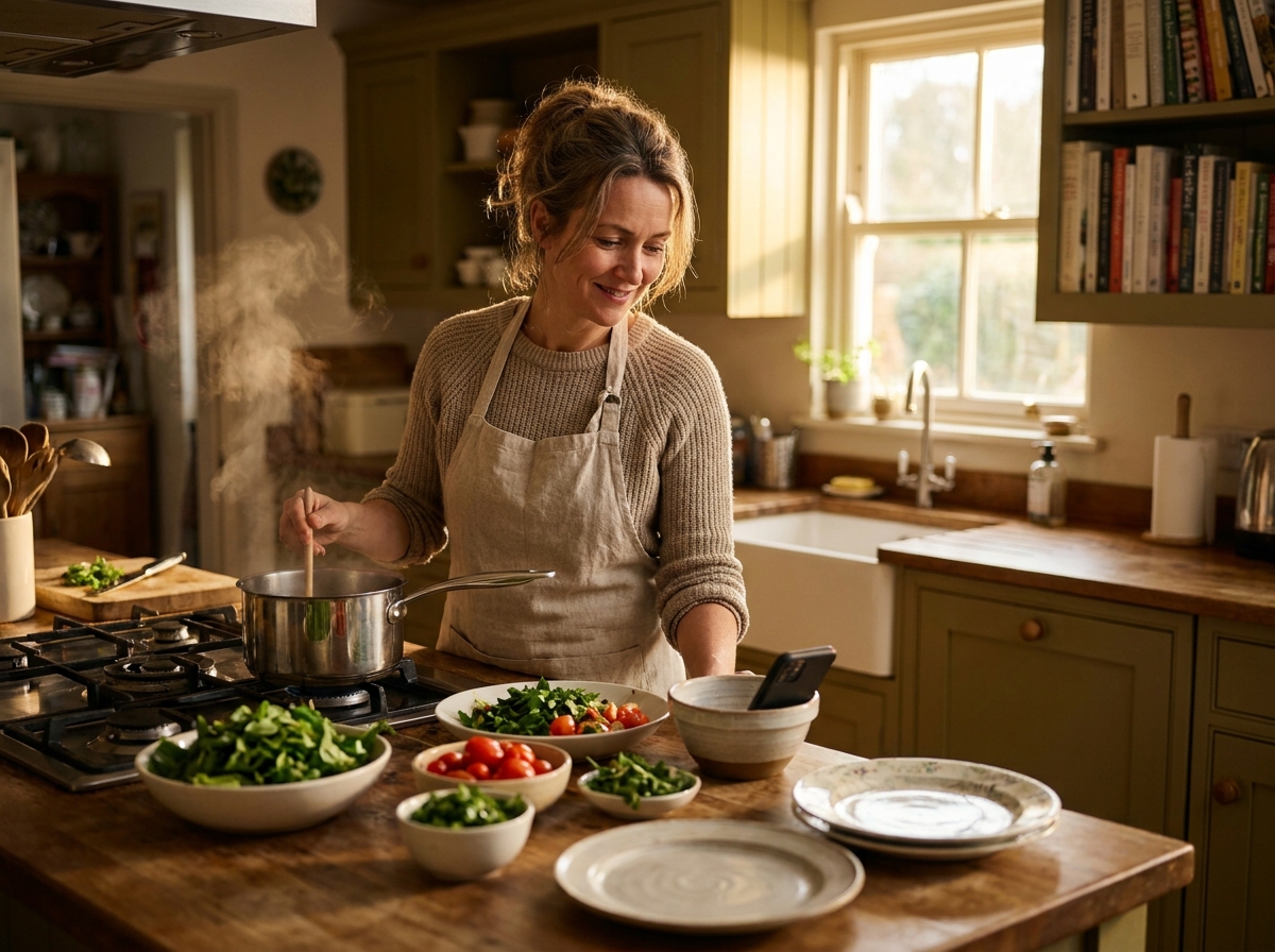 Couple cooking dinner together at home